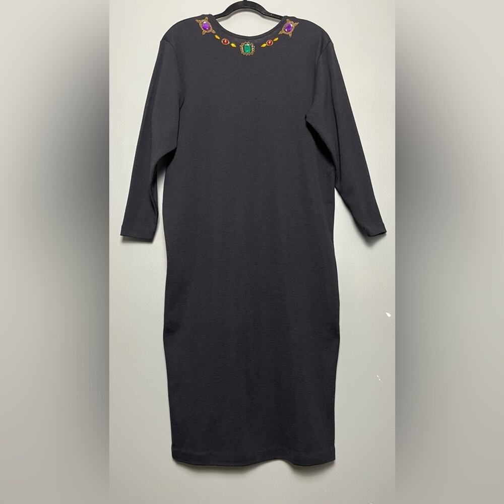 Vintage Travini Jeweled Embroidered Wool Blend Sweater Dress Womenโs X Black